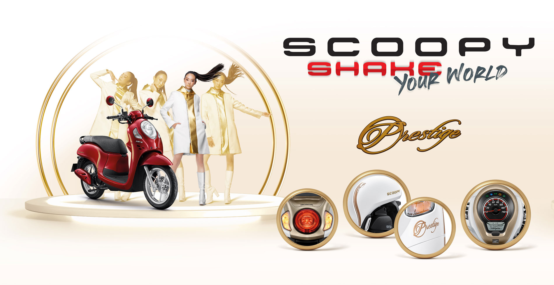 កាន់តែពិសេស All New SCOOPY ទាំង៣ស៊េរី មានចំណុចពិសេសជាច្រើន តើចង់ដឹងថាមានអ្វីពិសេសទៀតអត់?​ តោះចូលមើលទាំងអស់គ្នា :All New SCOOPY ស៊េរី​ PRESTIGE ទាក់ចិត្តគ្រប់ស្រទាប់ ជាមួយការរចនាសាមញ្ញ តែរក្សានូវប្រណិតភាពឆើតតាមសម័យកាល រំលេចនូវខ្សែពណ៌មាសបង្កើនភាពទាក់ទាញ ជឿជាក់ មិនអាចប្រៀបផ្ទឹមបាន។ និមិត្តសញ្ញាថ្មី! រចនារាងអក្សរ S រំលេចជាមួយតែមថ្មីពណ៍មាសភ្លឺប្រណិត សម្រាប់ប្រភេទ PRESTIGE ធ្វើឲ្យកាន់តែមានសោភ័ណភាព។